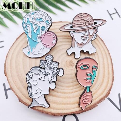 Creative Geometry Segmentation Avatar Enamel Pins Square Mask Planet Balloon Brooch Alloy Badge Accessories Woman Jewelry Gift
