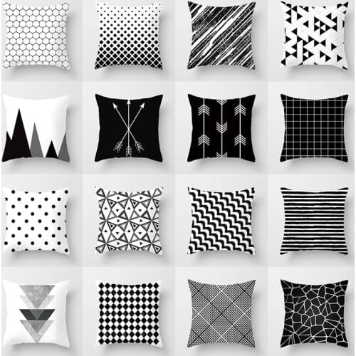 Buy 5 Get 1 Free Black and White Geometric Abstract Decorative Pillowcases Polyester Throw Pillow Case Geometric Pillowcase