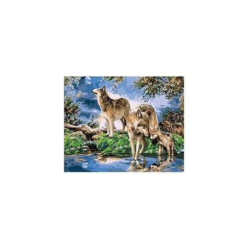 MaHuaf-W068 Wolves by the stream canvas painting for living room coloring by numbers on canvas for home decor