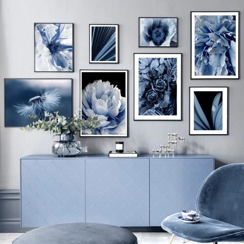 Blue Dandelion Peony Palm LeavesDew Wall Art Canvas Painting Nordic Posters And Prints Plant Wall Pictures For Living Room Decor