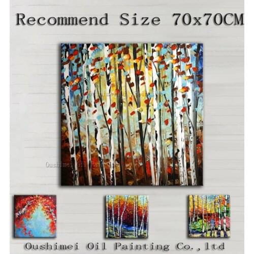 New Art Hand Painted Birches Picture on Canvas Landscape Wall Painting Hang Painting for Room Decor Modern Tree Oil Painting
