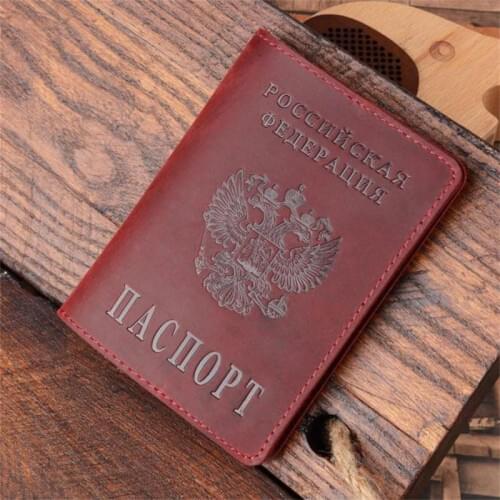 High Quality Genuine Leather Passport Cover for Russia Solid ID&Credit Card Holder Business Passport Case Unisex Travel Case