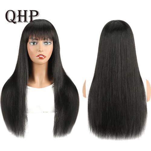 Straight Human Hair Wigs With Bangs Brazilian Virgin Remy Hair Wigs For Woman 8"-26" Colored Full Machine Wigs