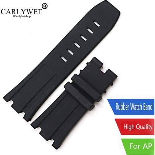 CARLYWET 28mm Black Waterproof Silicone Rubber Replacement Wrist Watch Band Strap For Audemars Piguet 42mm Royal Oak Offshore
