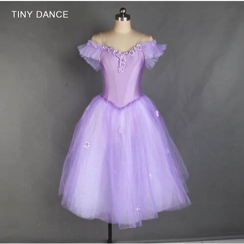 Off Shoulder Romantic Tutu Skirts Ballet Tutus for Adult Lilac Spandex Ballerina Dress Women Dance Costume Dancing Dresses 20534
