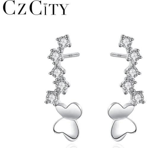 CZCITY Fashion Korean Butterfly Stud Earrings for Women Romantic Design Girls Small Zircon Earrings Brand Silver 925 Jewellery