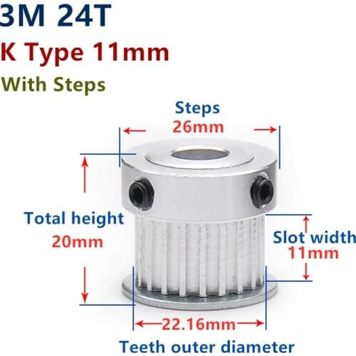 Teeth Synchronous Wheel 3M 24teeth 25teeth 3M 24T 25T Timing Belt Pulley slot width 11mm K type BF type large step timing pulley