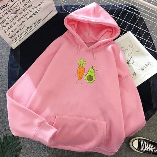 Carrot and Avocado Friends Cartoon Print Crop Hoodies Sweatshirts Kpop Warm Streetwear Kawaii Womens Jacket Harajuku Hoody Girl