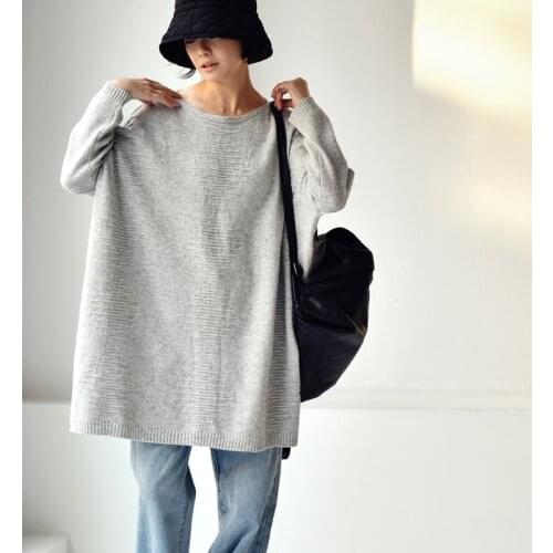 MICOCO M2378C Literary and artistic contracted design temperament one word in the long wool knit flower pullover sweater