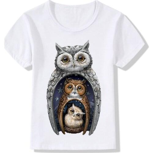 Russian Dolls Owl Print Funny Children T shirt Summer Tops Baby Boys/Girls T-shirt Animal Kids Clothes