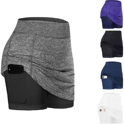 Womens Leggings Tennis Skirts Run Yo-ga Inner Short Elastic Sport Golf Pockets Skorts Leggings For Women Fitness Лосины Женские