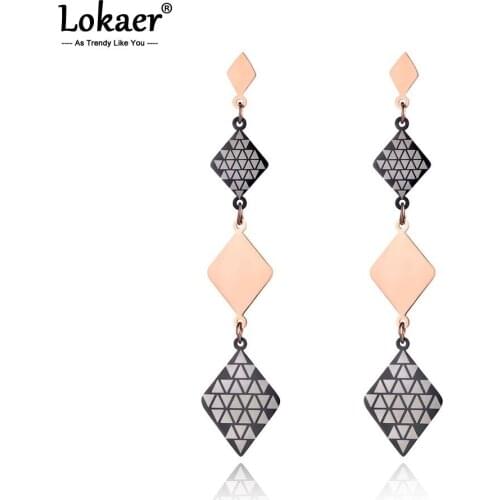 Lokaer New Stainless Steel Geometry Dangle Earrings For Women Girl Rose Gold Bohemia Style Ear Jewelry Anniversary Gift E19059