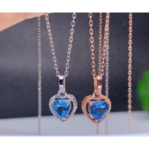 Elegant romantic heart Peach natural blue topaz gem Pendant natural gemstone pendant S925 silver Women party gift fine jewelery