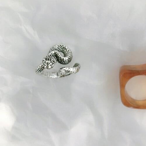 Snake Rings Black Silver Color Metal Punk Open Adjustable Design Animal Exaggerated Finger Ring For Women Men Party Jewelry Gift
