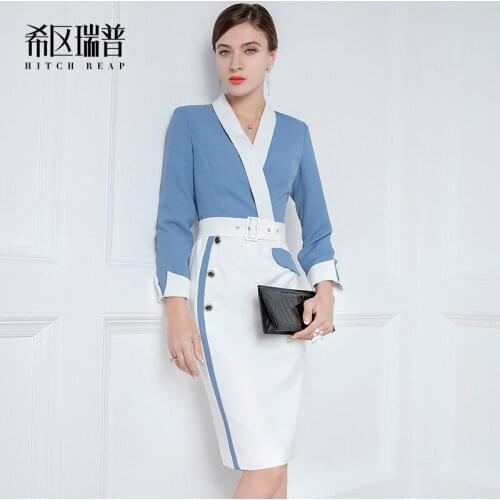High End Celebrity Dress Womens 2021 Autumn New Temperament Splicing Professional Slim Skirt