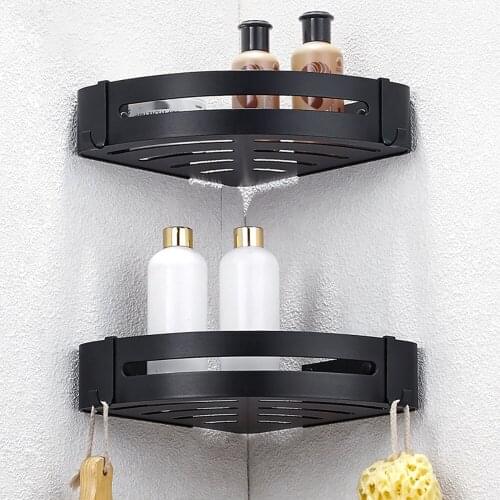 2pcs Punch-Free Bathroom Shelf Aluminum Bathroom Wall-Mounted Bathroom Toilet Triangle Wash Table Storage Supplies