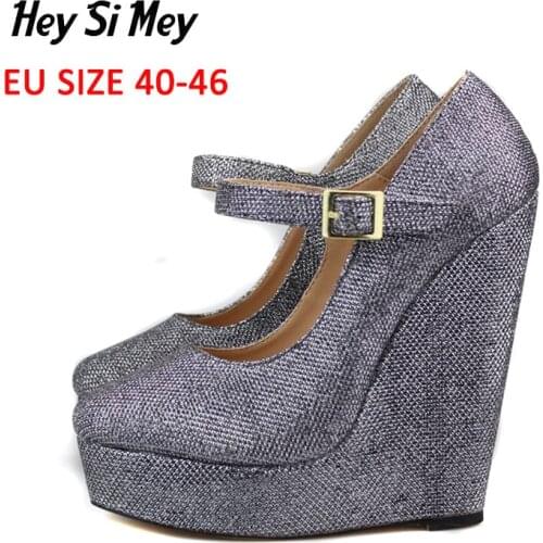 High Heels Platform 2019 Casual Ladies Heels Female Sexy Wedges Shoes Thick Heels Women Pumps Big Size 40-46 Ladies Pump Tacones