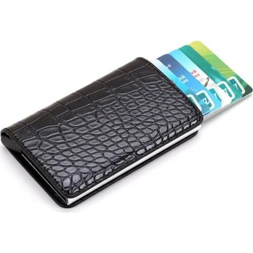 2020 Metal Card Holder RFID Aluminium Alloy Credit Card Holder PU Leather Wallet Antitheft Men Wallet Automatic Slide Card Case