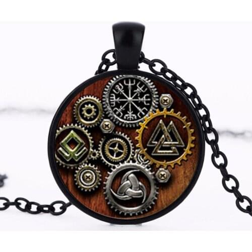 25mm Round Glass Dome Cabochon Handmade Vintage Viking Vegvisir Steampunk Pendant Necklace Jewelry For Men Best Gift