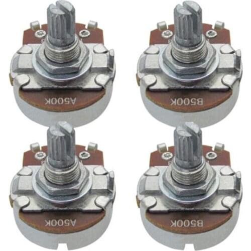 4pcs A500K B500K 3Pin 15mm Shaft Amplifier Dual Stereo Potentiometer Guitar Split Shaft Potentiometers Accessories