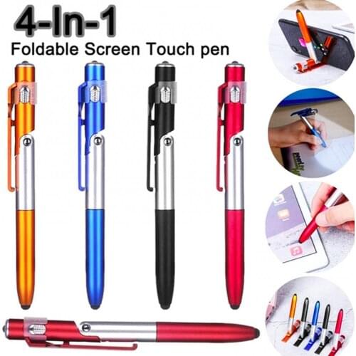 4-in-1 Folding Ballpoint Pen Screen Stylus Touch Pen Universal Mini Capacitive Pen With LED For Tablet Cellphone Stand Accessory