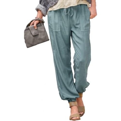 Women Harem Pants Solid Color Polyester Drawstring Pockets Ankle Tied Pants Ankle tied Fashion Ladies Pants Women Plus Size 2021