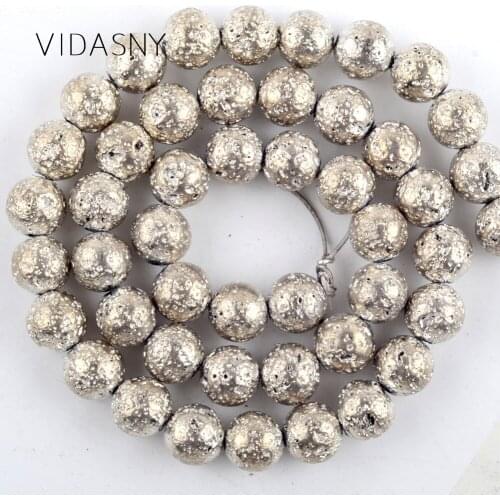 Natural Champagne Gold Hematite Lave Mineral Beads For Jewelry Making 4 6 8 10mm Round Spacer Beads Diy Bracelet Necklace 15