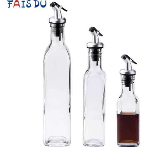 150/250/500ML Transparent Glass Olive Oil Bottle Leakproof Kitchen Seasoning Soy Sauce Vinegar Press Type Cruet Barbecue Bottle