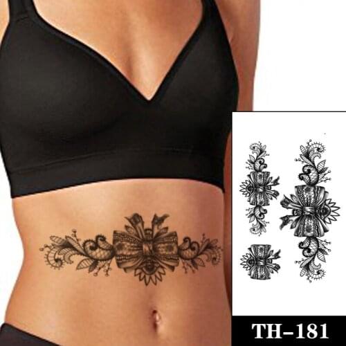 Black Big Bow Tattoos Fake Women Men Jewelry Totem Tatoos Waterproof Large Size Body Art Arm Legs Tattoos Temporary Stickers