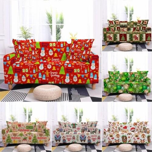 Merry Christmas Elastic Sofa Covers For Living Room Happy New Year Stretch Sofa Slipcover Sectional Couch Cover Sofa Protector