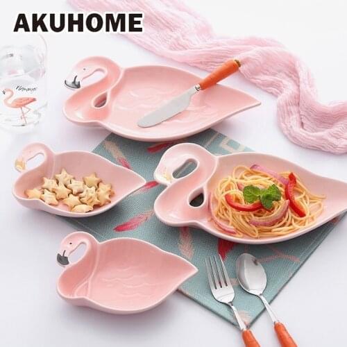 Ceramic Plate Creative Pink Firebird Design Ceramic Fruit Plate Dessert Tray Household Dishes Bowl Design Ceramic Tableware