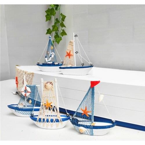 Compact Excellent Mediterranean Sailboat Model Table Decoration Wooden Miniature Fishing Boat Mini for Home