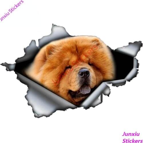 Cartoon Red Chow Chow Car Sticker Torn Metal Decal Reflective Vinyl Dog Stickers Funny Scratch-Proof Exterior Decor PVC13x9cm