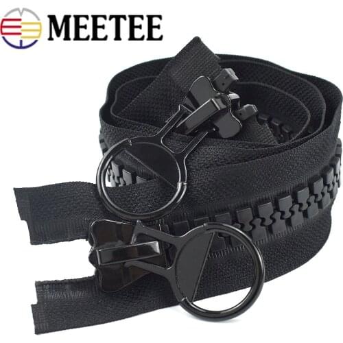 Meetee 75/80/90/100/120/150cm Black 20# Extra Large Resin Zippers Metal Double-slider Open-end Zip for Down Jacket Coat Sewing