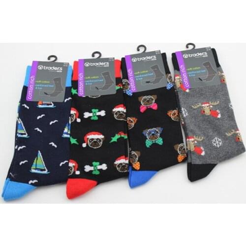 Fashion cartoon tube cotton mens socks, personality cartoon pattern sports socks, anime mens socks, Christmas socks