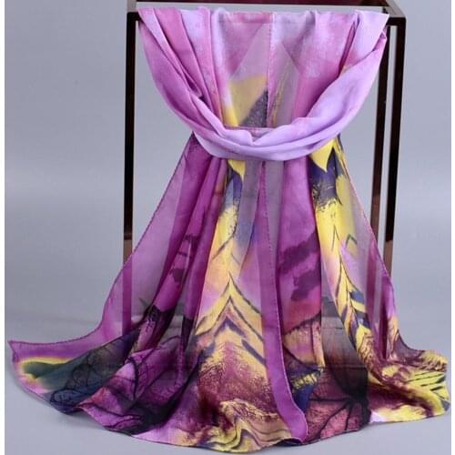 Soft Comfort Spring Summer Women Leaves Print Long Soft Scarf Chiffon Shawl Scarves trendy Print Satin Square Head Hijab Scarfs