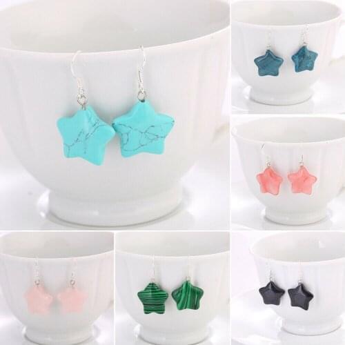 New Natural Stone Star Shaped Dangle Earrings Stone Handmade Earrings Fashion Jewelry Hook Women Girl Earrings Party Accessories