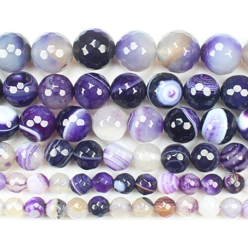 Faceted Purple Stripe Agates 4-12mm Round Beads 15inch ,Wholesale For DIY Jewellery Free Shipping