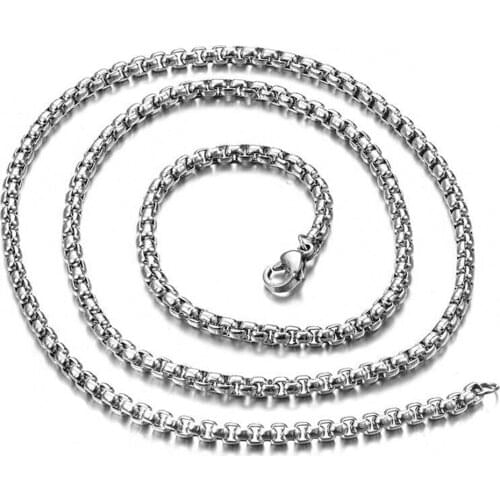 1pcs Driopshipping 8-32In Stainless Steel Necklace Width 2/3/4/5mm Round Box Link Chain Necklace Stainless Steel Jewelry