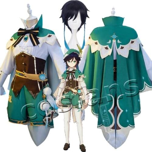 Game Genshin Impact Cosplay Halloween Venti Cosplay Genshin Impact Venti Weapon Cosplay Wigs Gradient Blue Short Cosplay Wigs