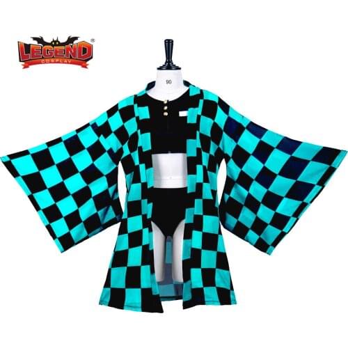 Demon Slayer Kamado Tanjirou cloak cosplay Kimetsu no Yaiba Kamado Tanjirou Cosplay Two Piece V Neck Bathing Suit Swimsuit