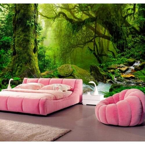 Custom Wallpaper 3D Tropics Forests Waterfall Trees Jungle Nature Modern Big Tree Wall Sticker Living Room Bedroom Mural