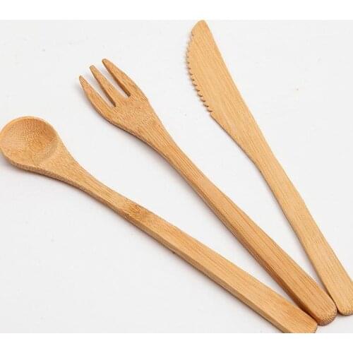 Promotion Eco-friendly Japanese Style Wood Bamboo Wooden Cutlery Set Fork Cutter Cutting Reusable Kitchen Tool 100sets SN607