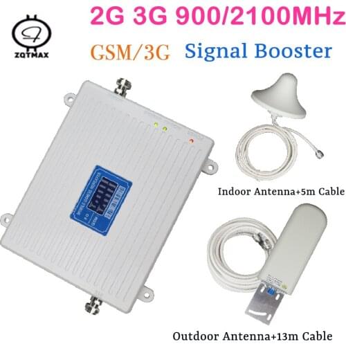ZQTMAX 2G 3G Repeater UMTS Amplifier wcdma gsm Signal Booster 900 2100 Mobile Phone Signal Repeater with antenna set