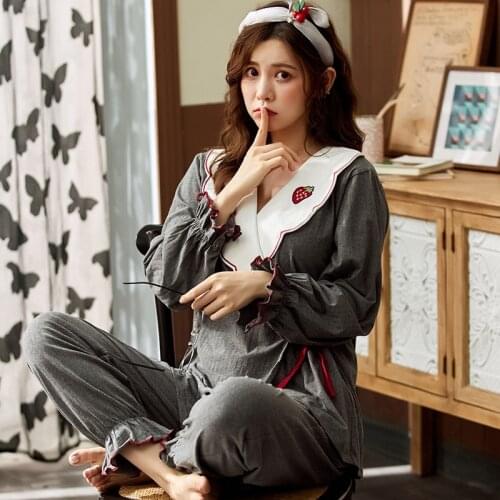 Cartoon Cute Sleepwear New Cotton Pyjamas Women Long Sleeve Trousers Winter Two Piece Set Casual Plus Size Homewear Pajama M-3XL
