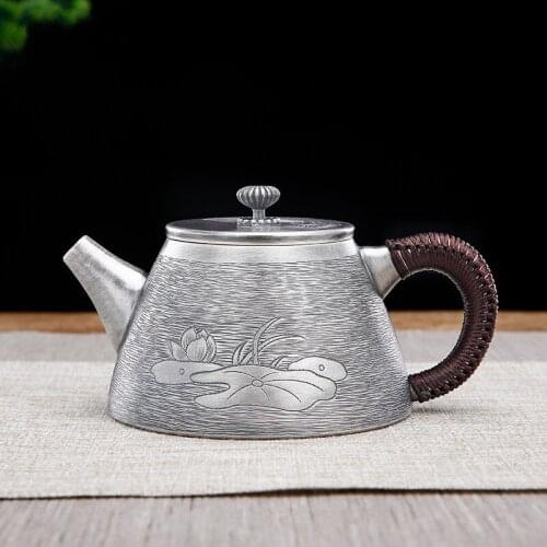 Handmade Silver Teapot 999 Pure Silver Teapot Household Heat Insulation Zuyin Tea Ceremony Kung Fu Teapot Silver