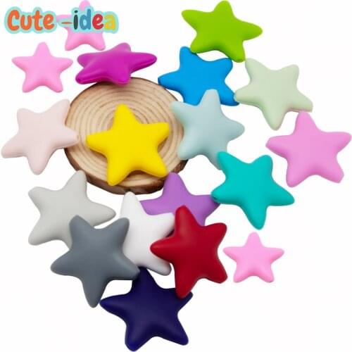Cute-idea 10 pcs Star Silicone Beads Baby Food Grade Teethers DIY Baby Teething Toys For Pacifier Chain Necklace Accessories