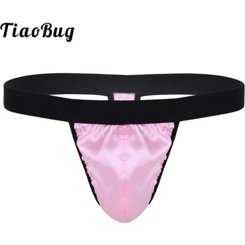 TiaoBug Mens Lingerie Soft Shiny Satin Low Rise High Cut Bikini G-string Thong Underwear Sexy Male Gay Jockstrap Tanga Panties