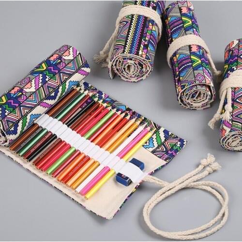 36/48/72 Holes Canvas Pencil Case School Roll Pouch Comestic Makeup Brush Case Pen Storage pecncil box Estuches School penalty