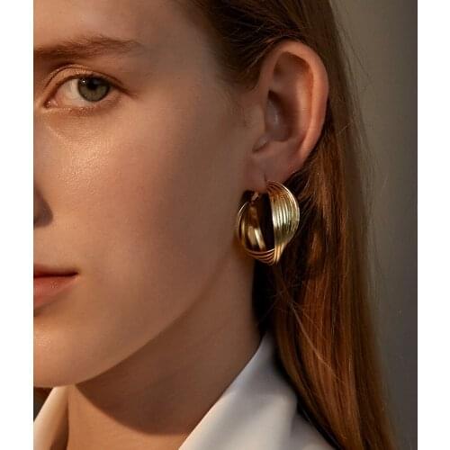 European and American fashion selling creative multilayer wire drawing cross earrings female metal geometry stud earrings